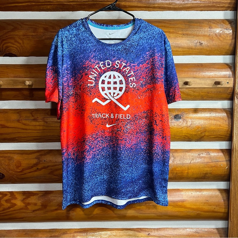 Nike US Track & field‎ Red and Blue Graphic Tee Medium
